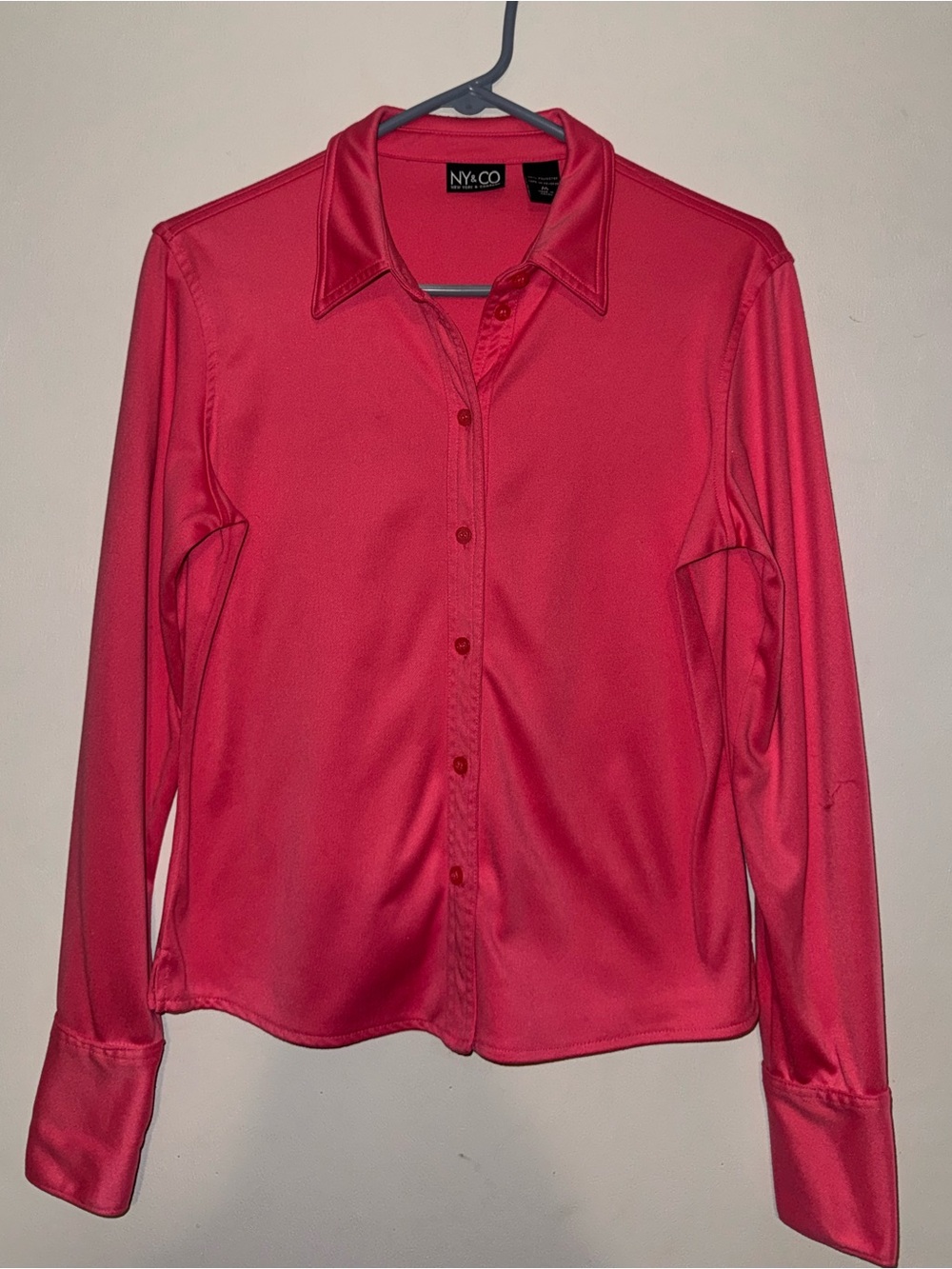 NY&Co Pink Button-Up Collar Blouse